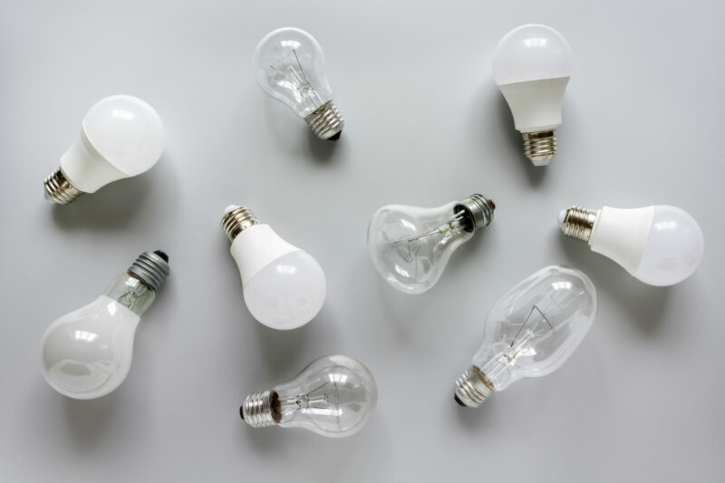 old incandescent and new LED bulbs