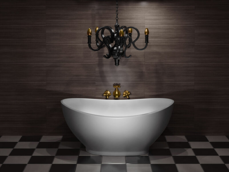 elegant chandelier above bathtub