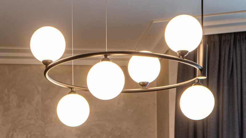 modern chandelier with enclosed glass balls