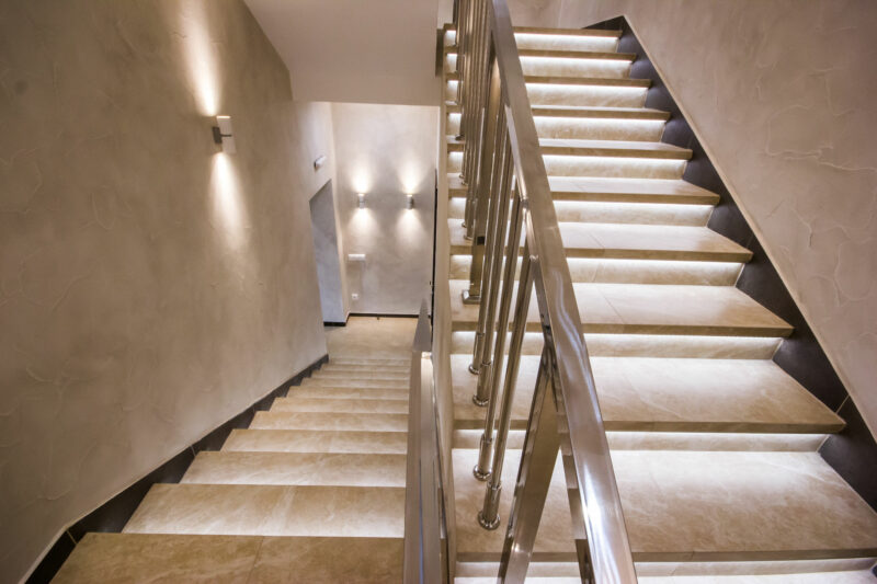 staircase with LED strips under each step