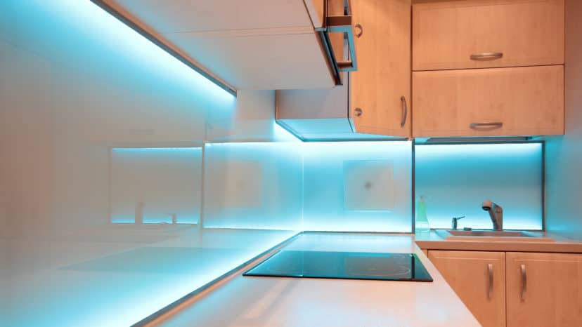 Use of LED strips for indirect kitchen lighting