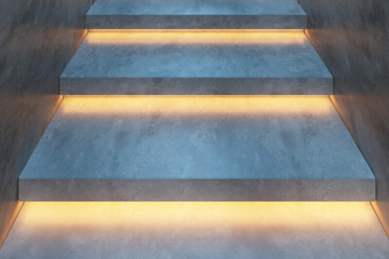 LED strips below stair steps