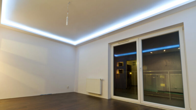 LED strips mounted on the ceiling