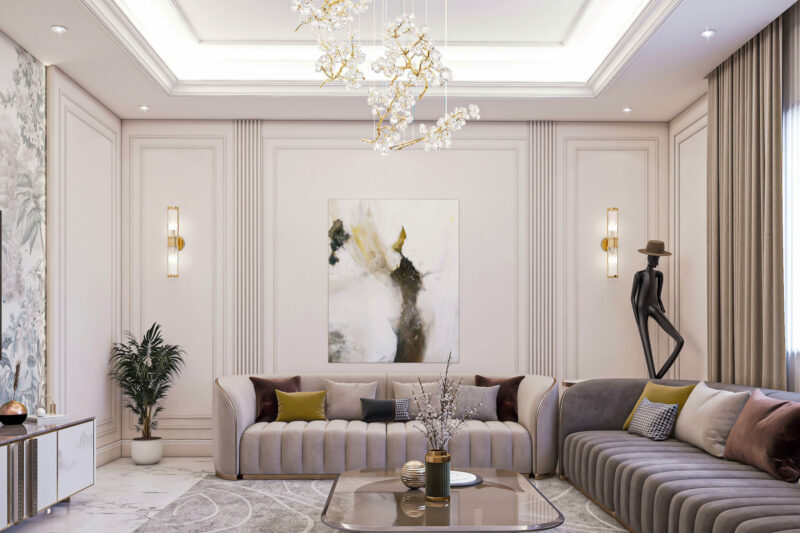 classic living room with modern LED ceiling lights