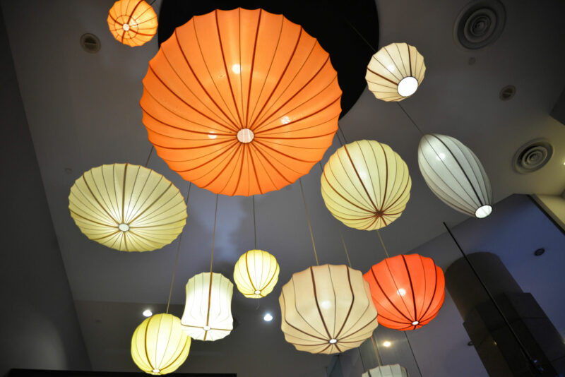 paper lanterns hanging in the living room