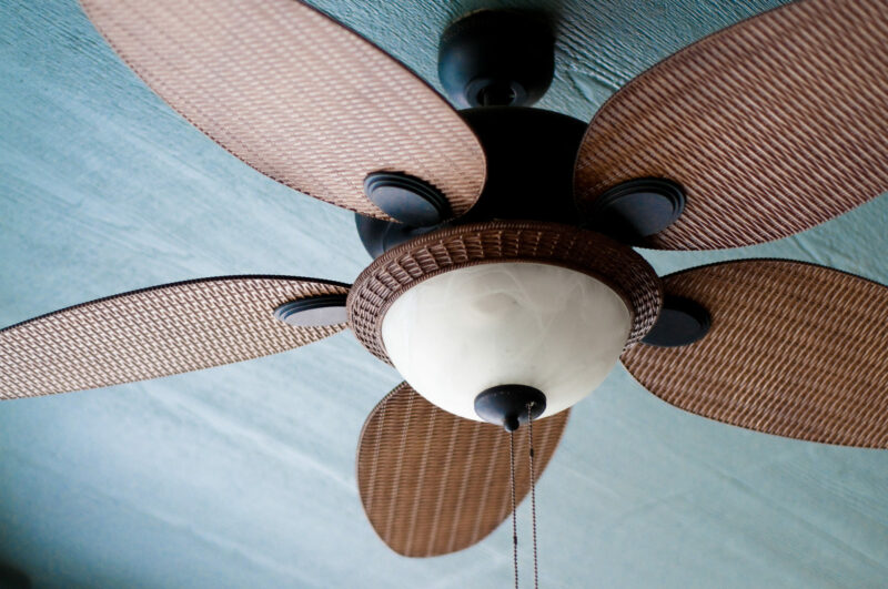 illuminated fan on a patio ceiling