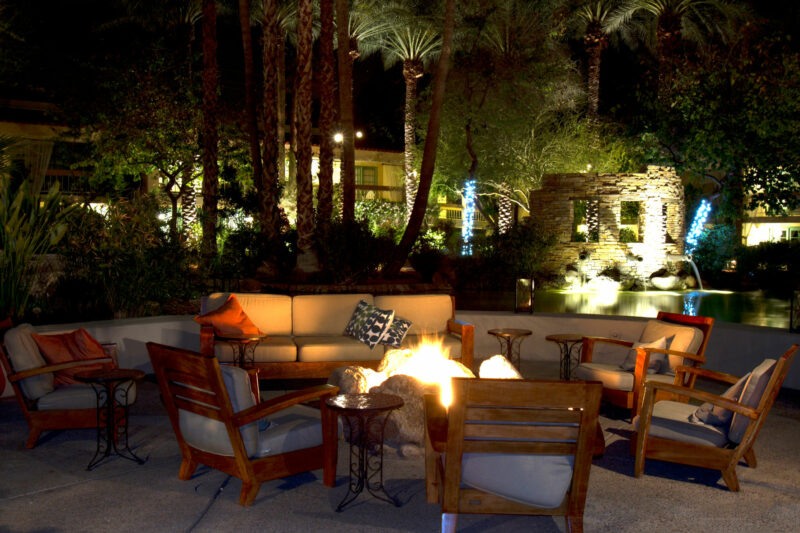 Outdoor seating area with a fire pit