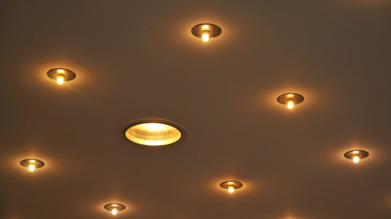 recessed lights installed into ceiling