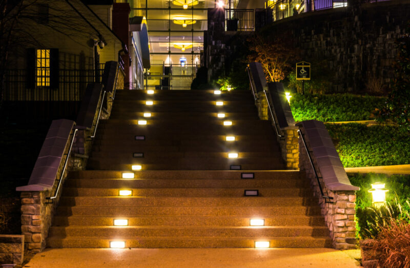 staircase with illuminated steps