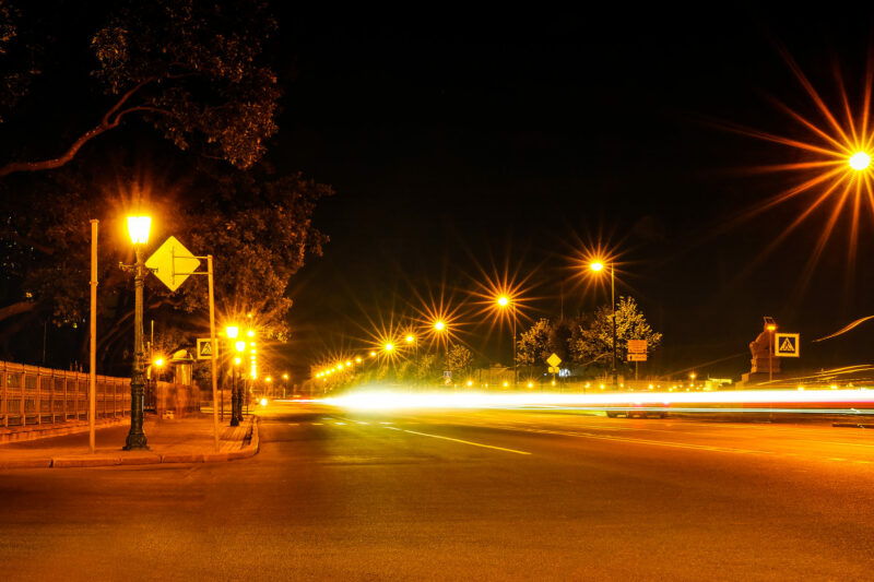 yellow street lights by night