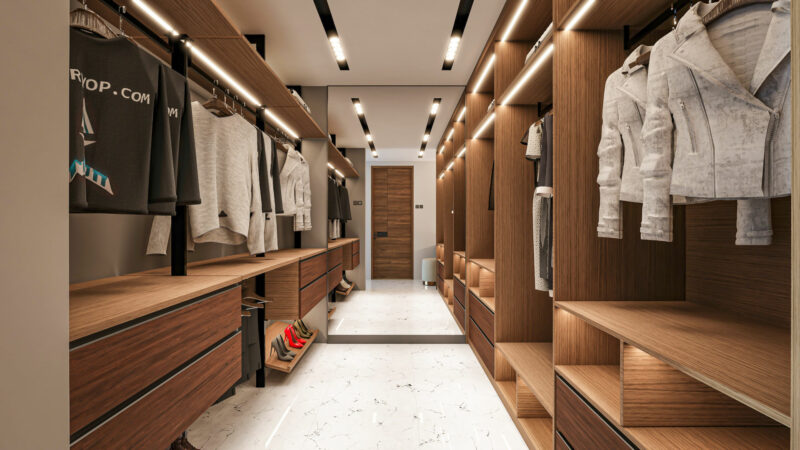 wardrobe with various LED strip lights